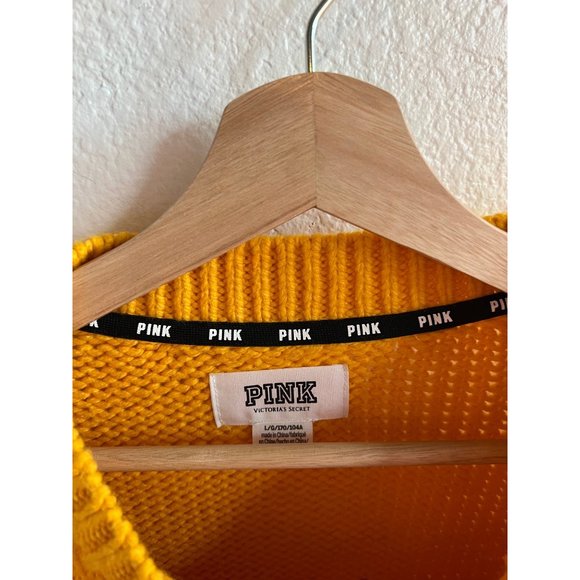 PINK Victoria's Secret Yellow Oversized Sweater Women's Size Large Crewneck Wome - Picture 4 of 7